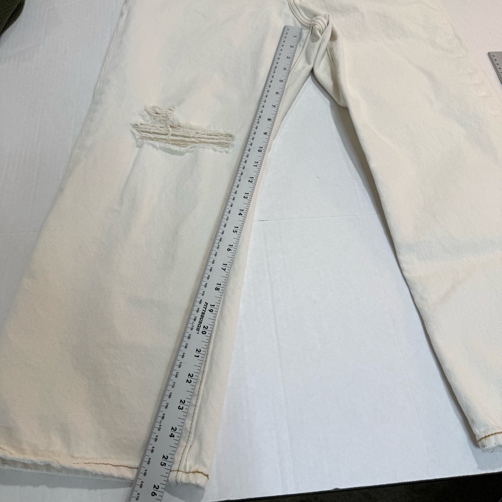 Levi’s Ribcage Straight Ankle Jeans Size 31 Ecru High Rise Button Fly Distressed - Picture 10 of 15